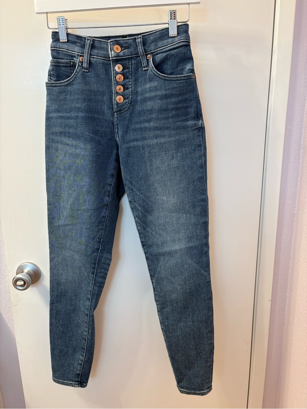 Express Curvy Skinny Mid-Rise  Button-Fly Women's Jeans - Dark Blue Size 0